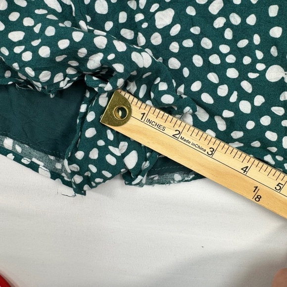Dear Siouxsie Polka Dot Romper Womens Size XL Green White Pockets Keyhole Tie - Picture 8 of 13